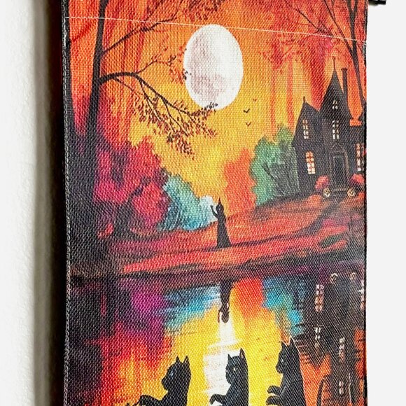 Durable Burlap Colorful Halloween Spooky Black Cats Witch Full Moon Flag Hanging - Picture 4 of 7